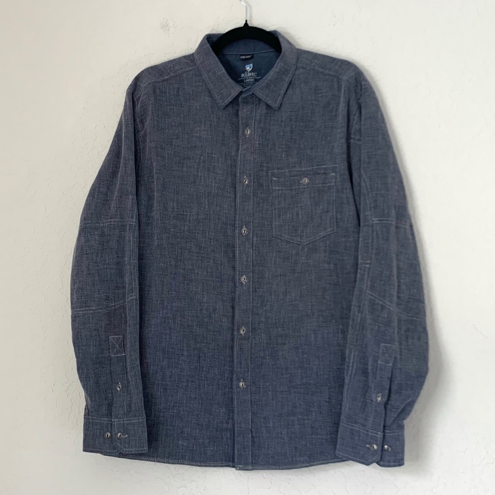 Kuhl Shirt Men L Blue Gray Uproar 5 Panel Gorpcore Hiking Utility Outdoor Rugged